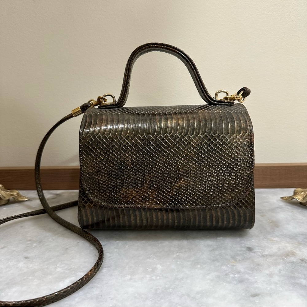 Andè Vintage Structured Brown Print Handbag